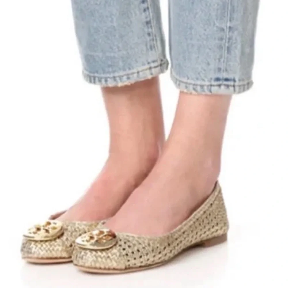 Tory Burch ‘Reva’ Gold Ballerina Flats